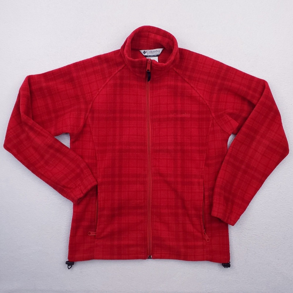 Columbia Jacket‎ Womens Small Red Tartan Plaid Fleece Full Zip Outdoor